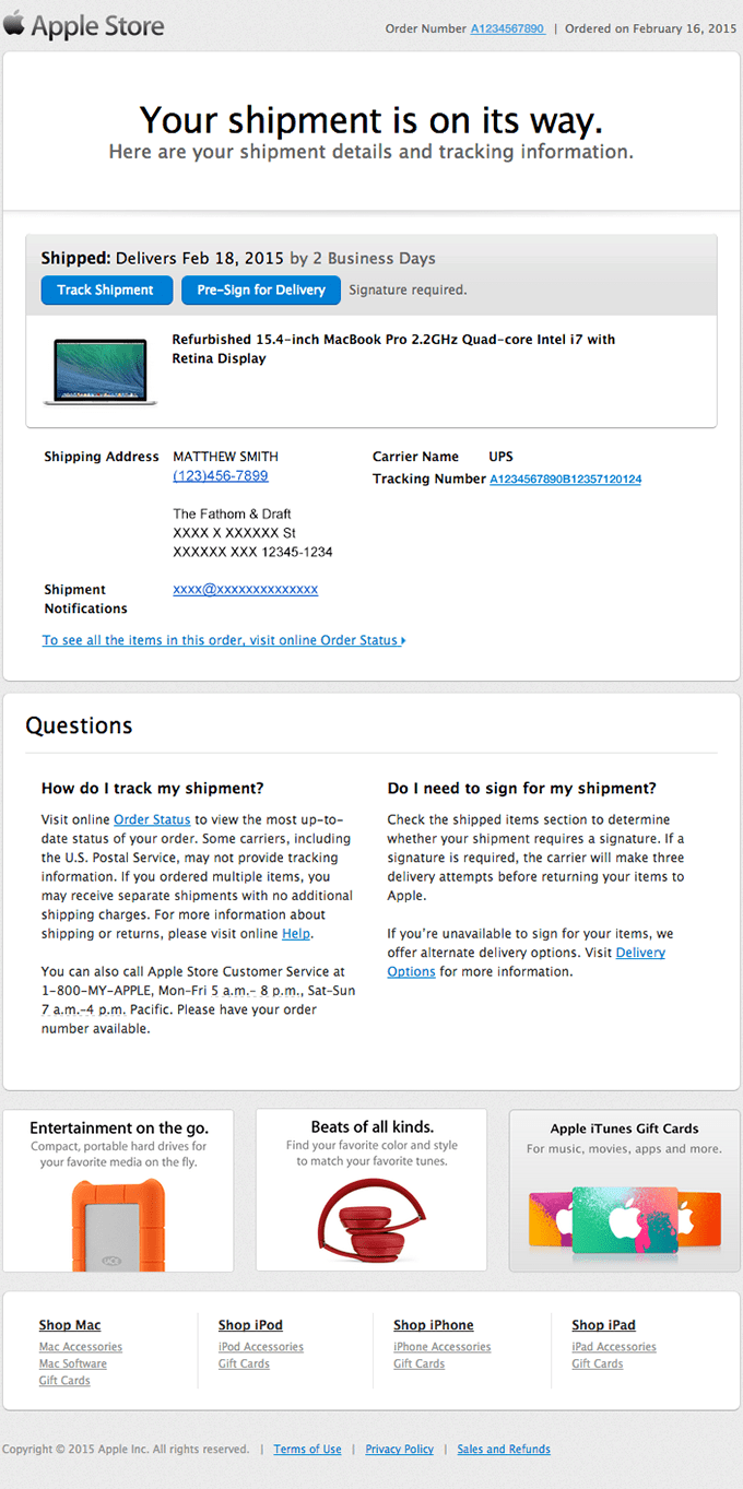 B2B Email Marketing Tactics: 11 Ways to Crush Your Competition Shipping notification email marketing example: Apple