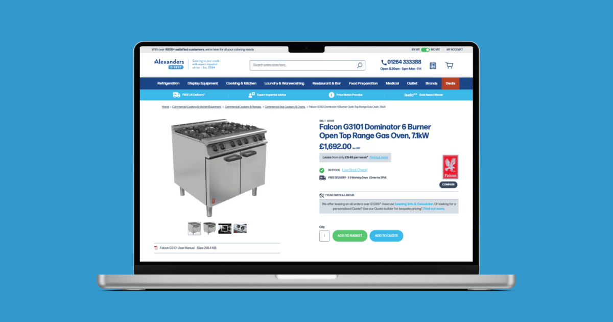 Magento B2B eCommerce: Why it's a Game Changer screenshot of a B2B ecommerce website on a laptop screen