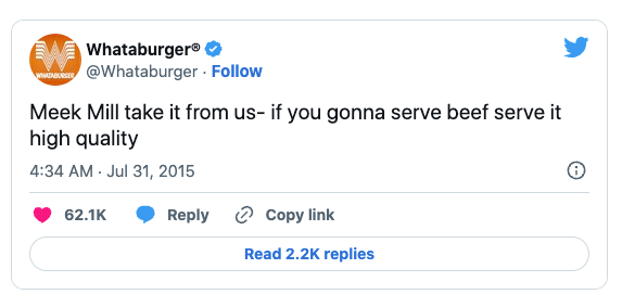 image showing a tweet from the burger company "Whataburger"