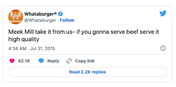 whataburger tweet image showing a tweet from the burger company "Whataburger"