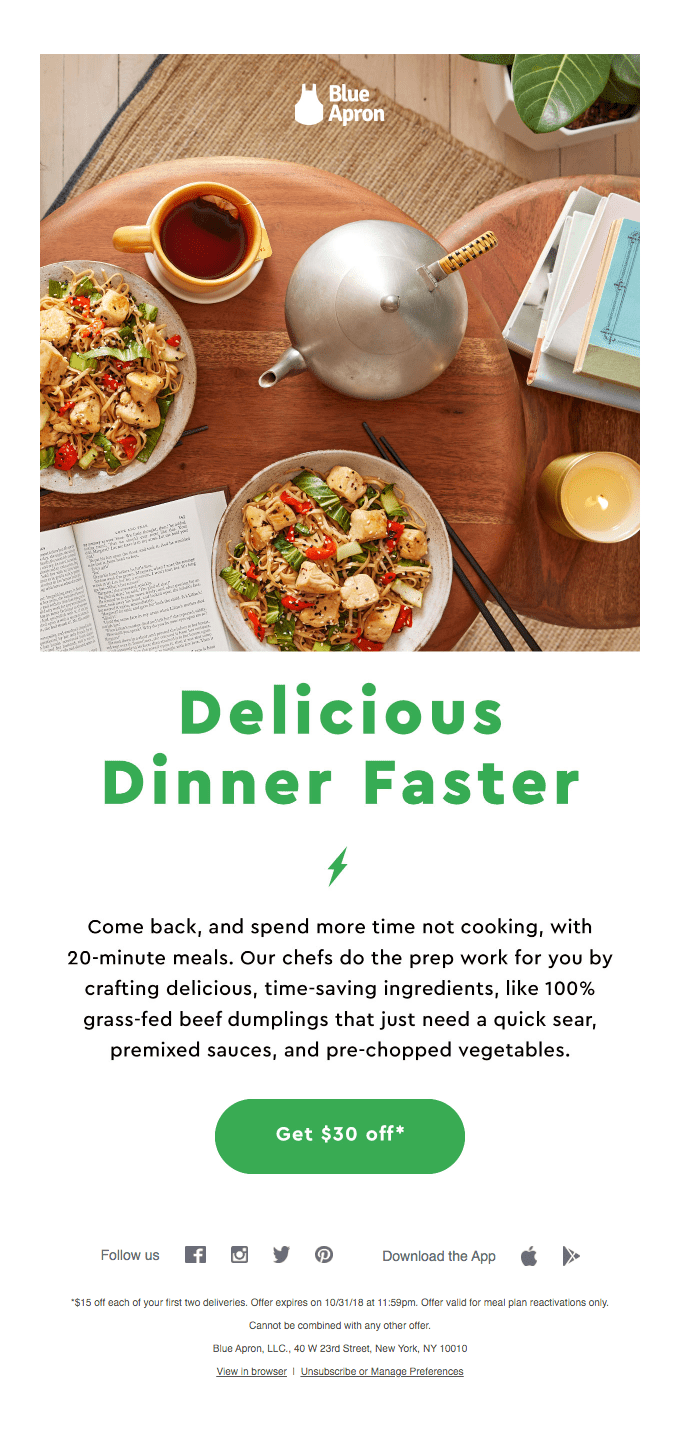 Reactivation email marketing example: Blue Apron