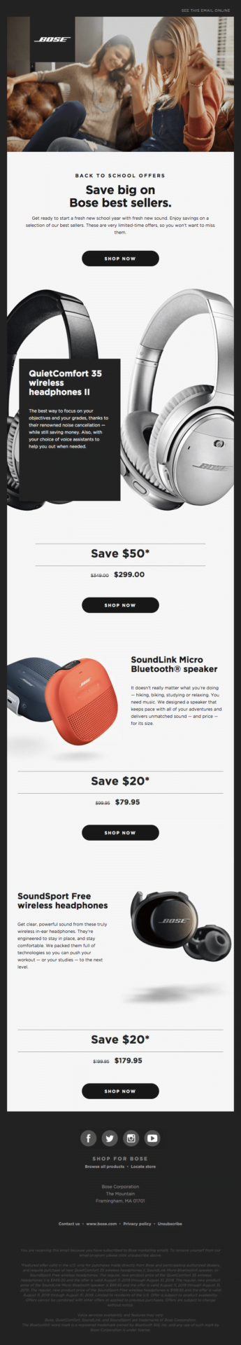 Promo email marketing example: Bose