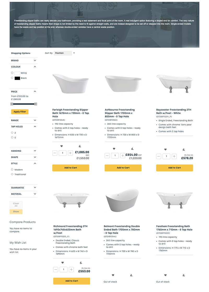 Layered Navigation for Bathroom Store Layered Navigation for Bathroom Store