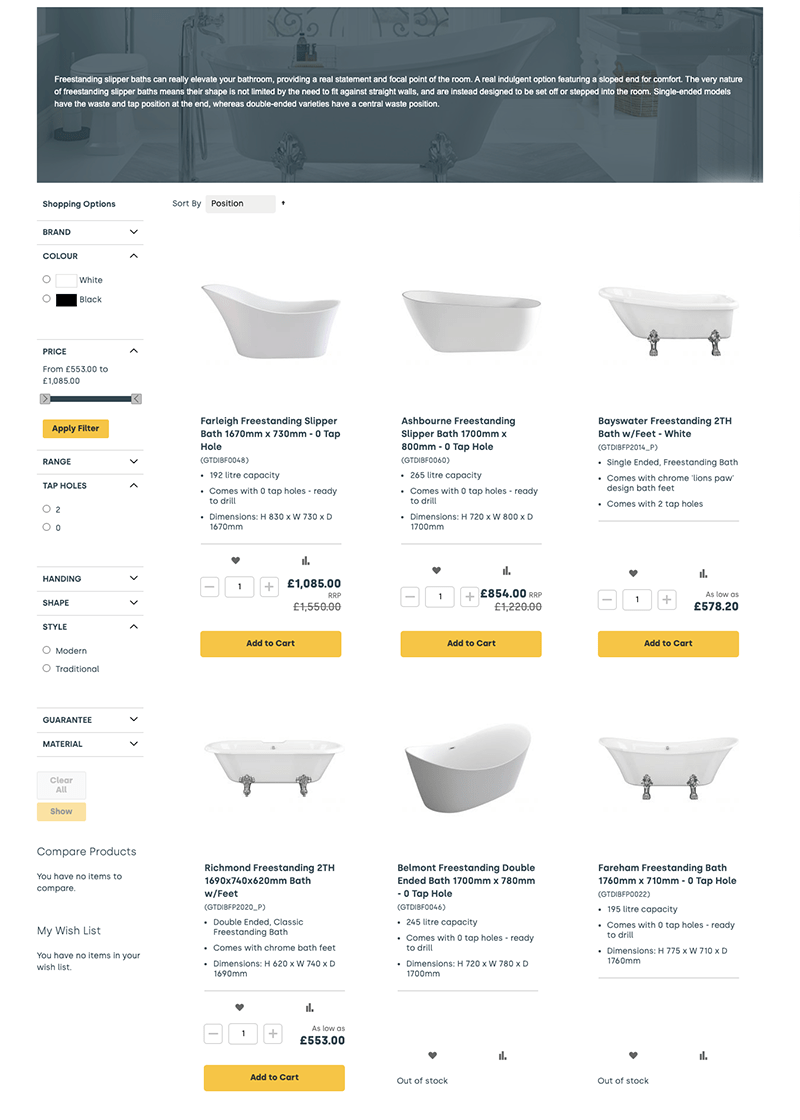 Layered Navigation for Bathroom Store