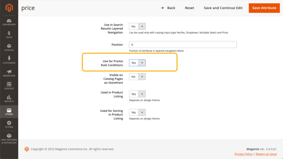 Change "Used for Promo Rules Conditions" to Yes