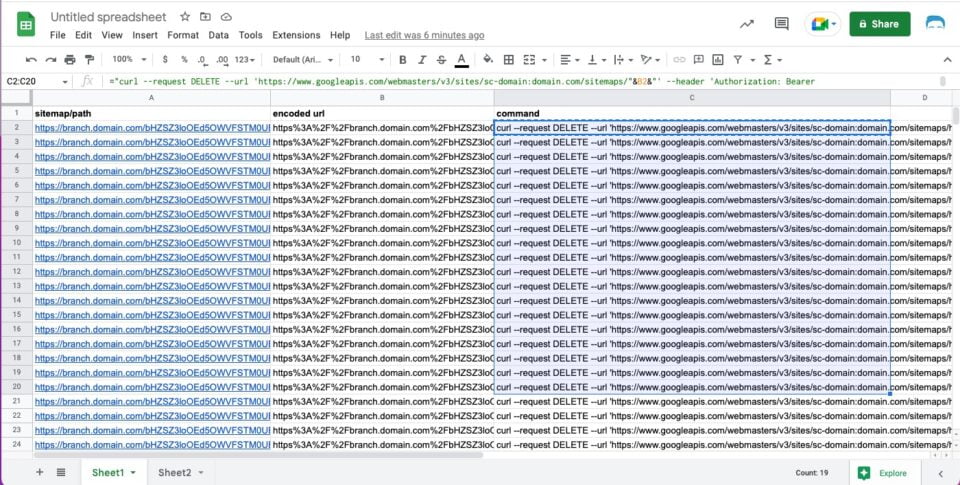 Copy and paste commands in batches to bulk delete the sitemaps