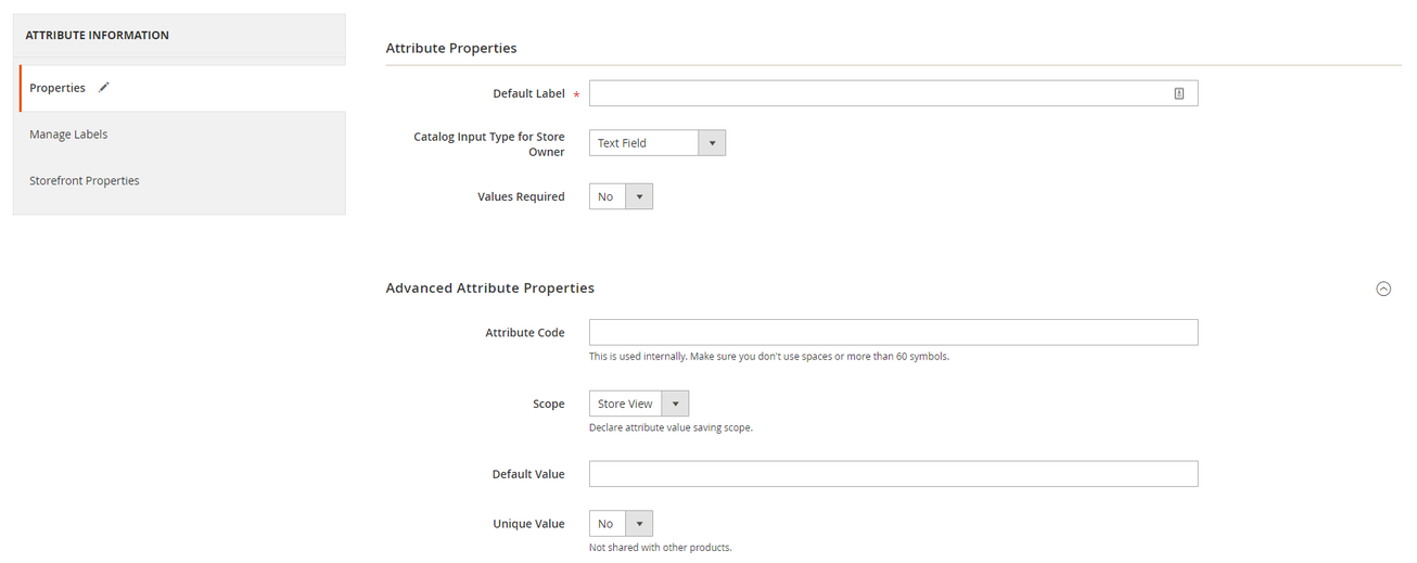 Attributes in Magento screen