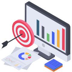 B2B-B2C-ecommerce-CTA graphic of a computer screen bar chart and an arrow hitting a target