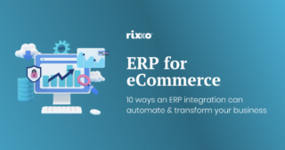 Graphic representation of ERP for eCommerce on a mockup computer screen