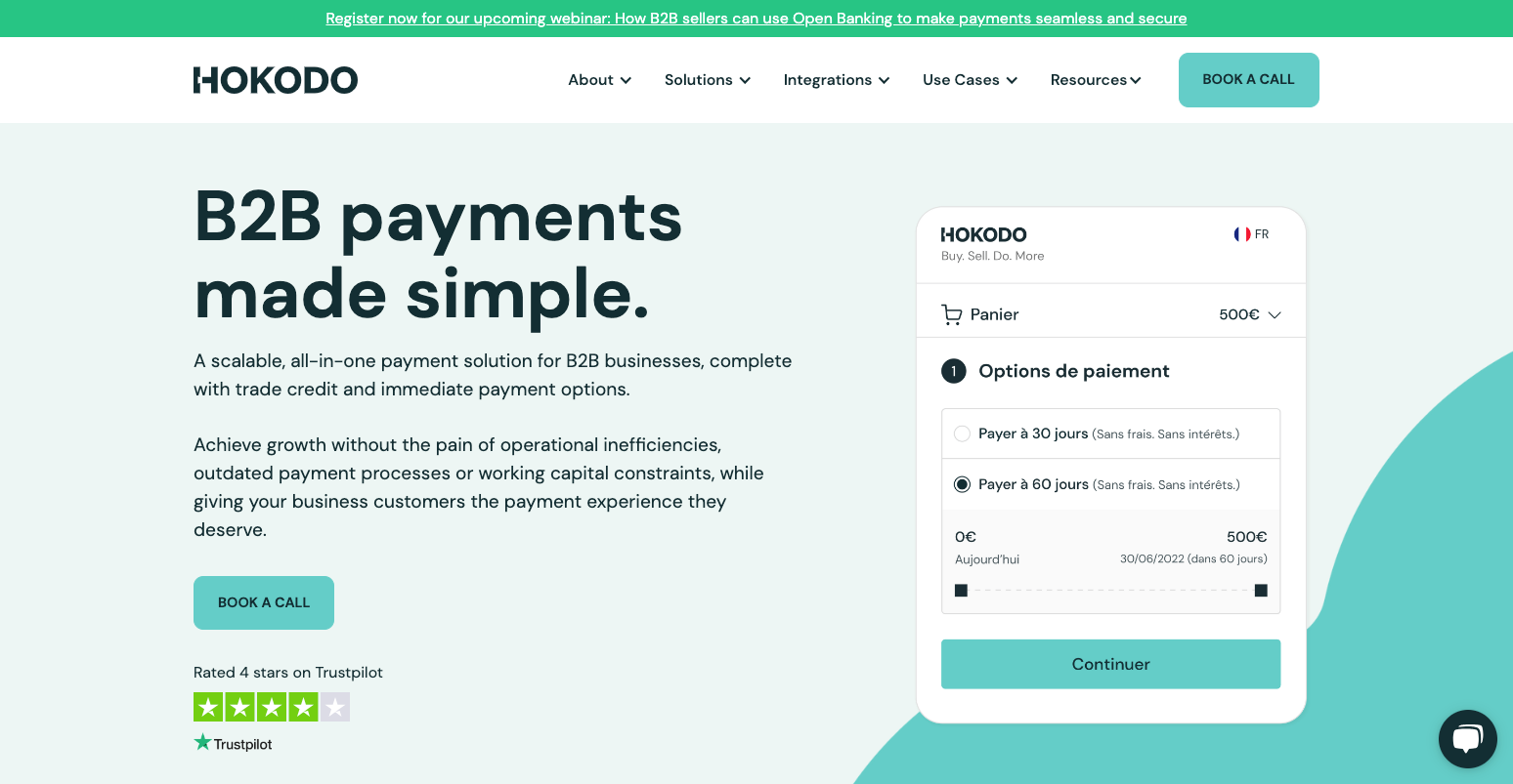 The Best B2B Payment Solutions Hokodo website screenshot