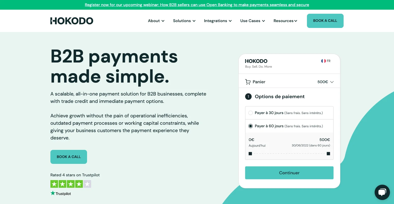 The Best B2B Payment Solutions Hokodo website screenshot