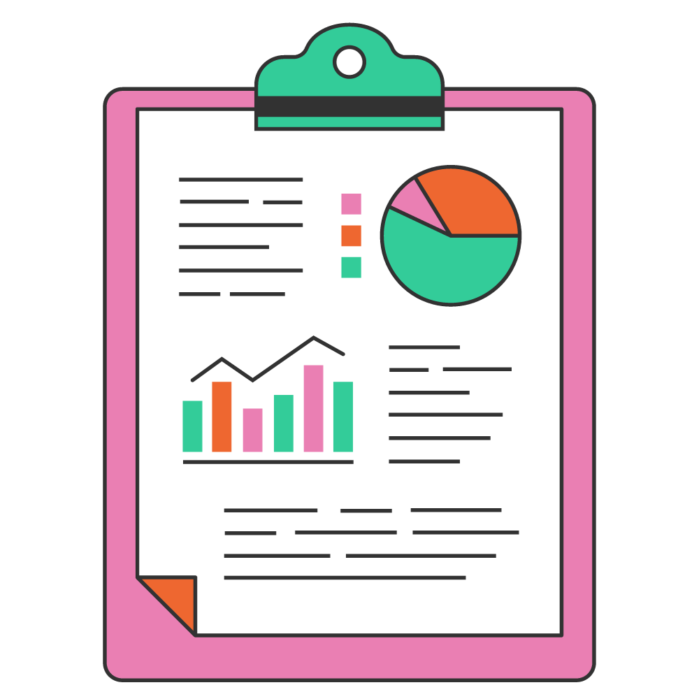 illustration of a clipboard showing data charts